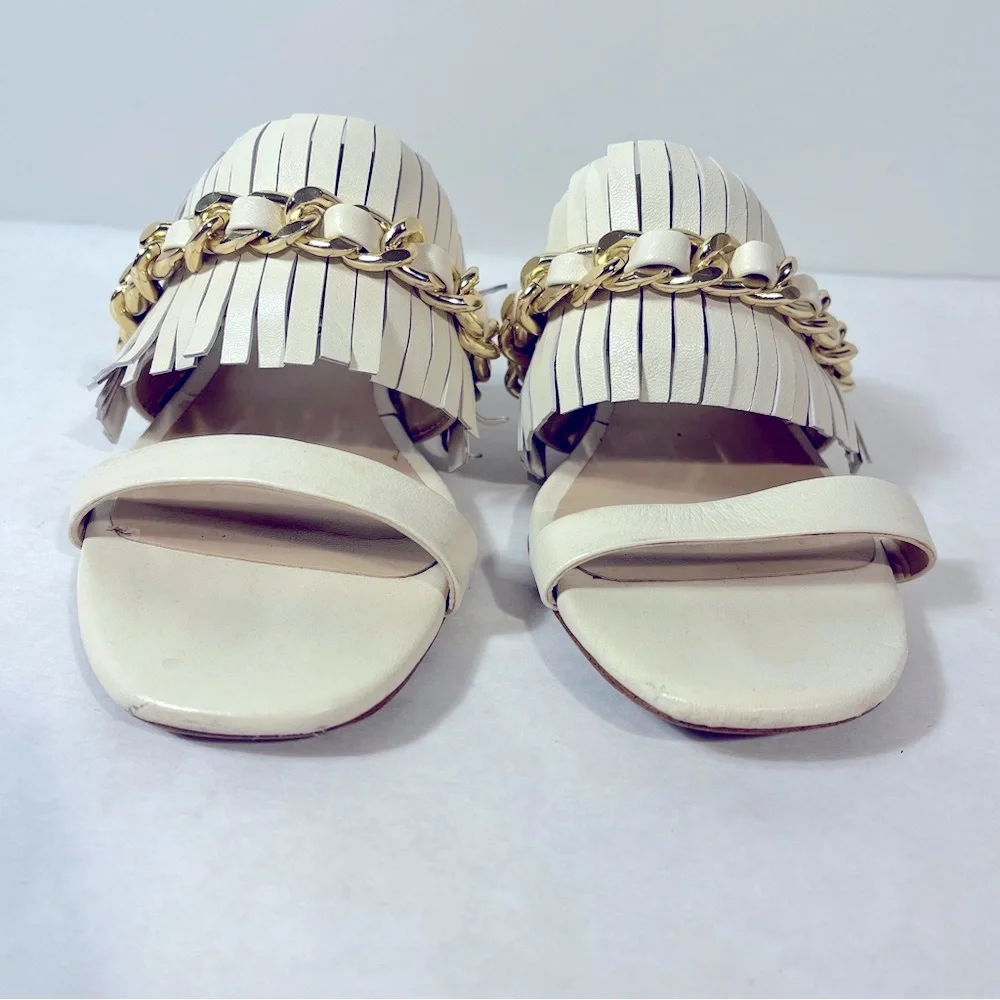 Karl Lagerfeld Athens Sandals Fringe Gold Chain Ivory Size 6.5 - Picture 2 of 8